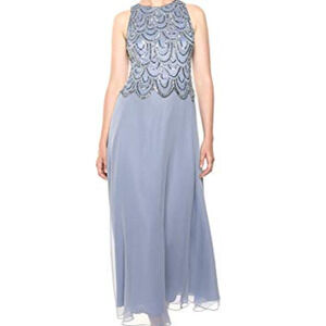 J KARA sz 18 2x plus Blue Sleeveless JEWEL Neck Maxi Sheath Formal Dress NWT B35